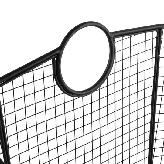 30.25" Black Metal Open Frame Wire Grid Storage Basket with Curved Sides & Ring Handles